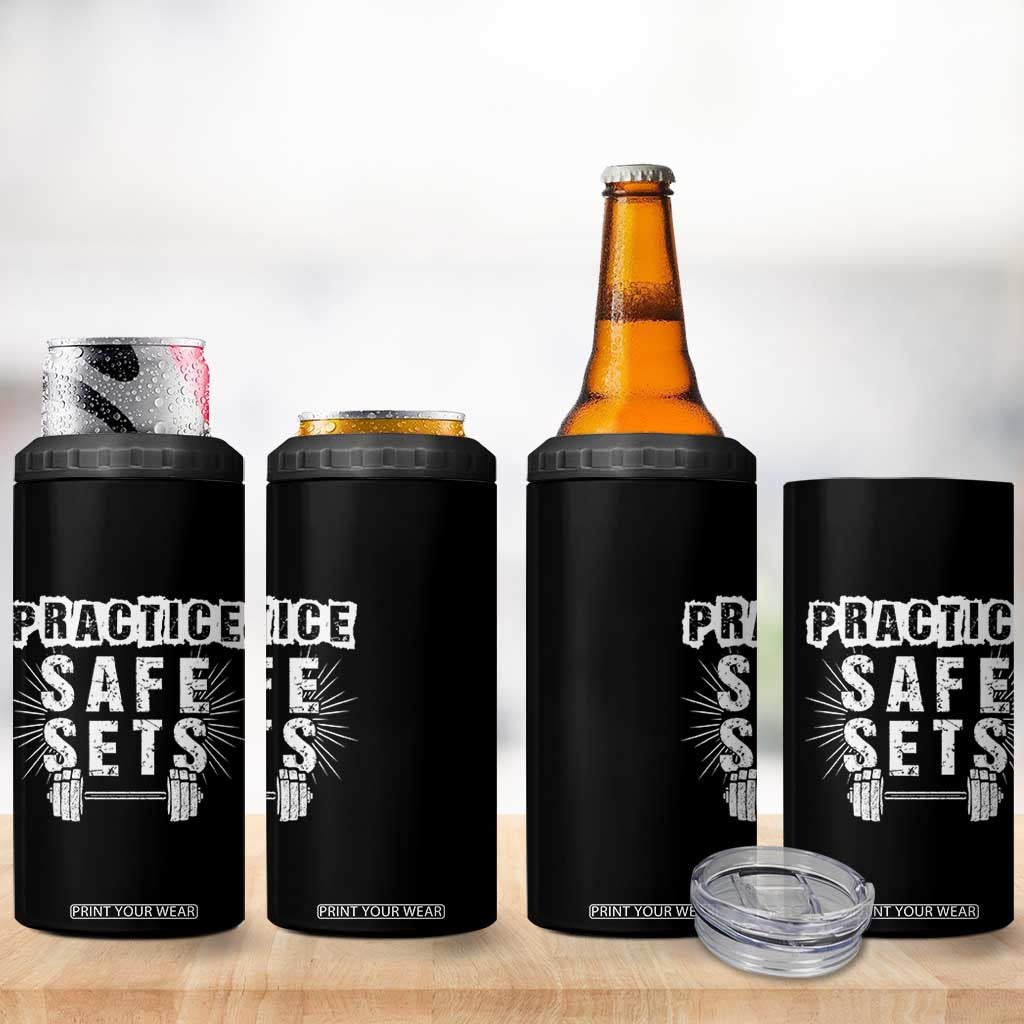 Practice Safe Sets 4 in 1 Can Cooler Tumbler Funny Gym Workout Gift TS12 Print Your Wear