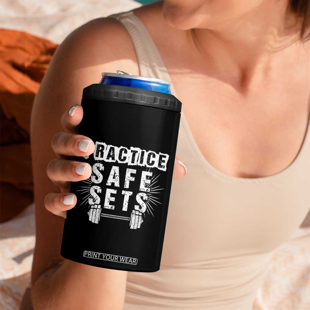 Practice Safe Sets 4 in 1 Can Cooler Tumbler Funny Gym Workout Gift TS12 Print Your Wear