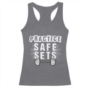 Practice Safe Sets Racerback Tank Top Funny Gym Workout Gift TS12 Charcoal Print Your Wear