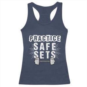 Practice Safe Sets Racerback Tank Top Funny Gym Workout Gift TS12 Navy Print Your Wear