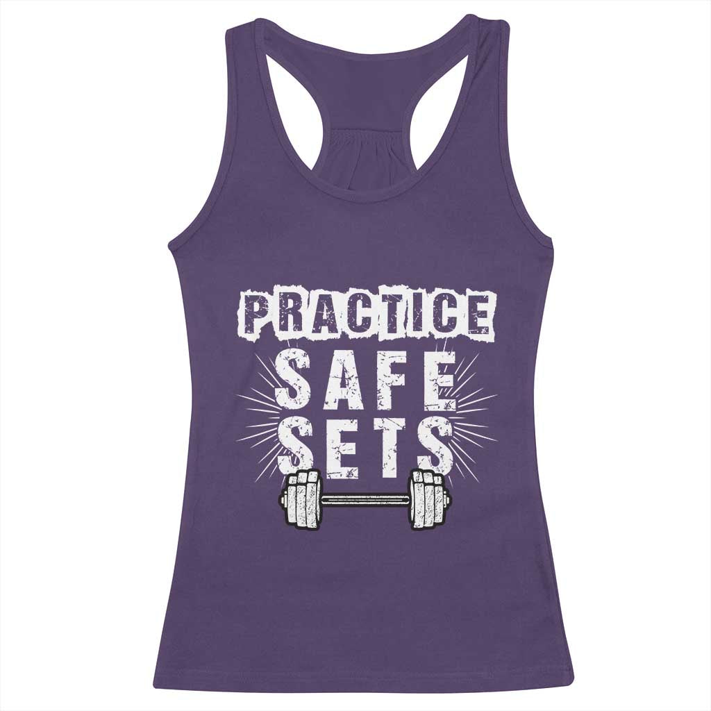 Practice Safe Sets Racerback Tank Top Funny Gym Workout Gift TS12 Purple Print Your Wear