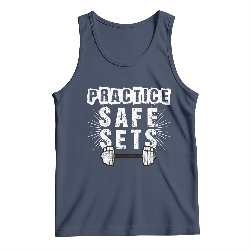 Practice Safe Sets Tank Top Funny Gym Workout Gift TS12 Navy Print Your Wear