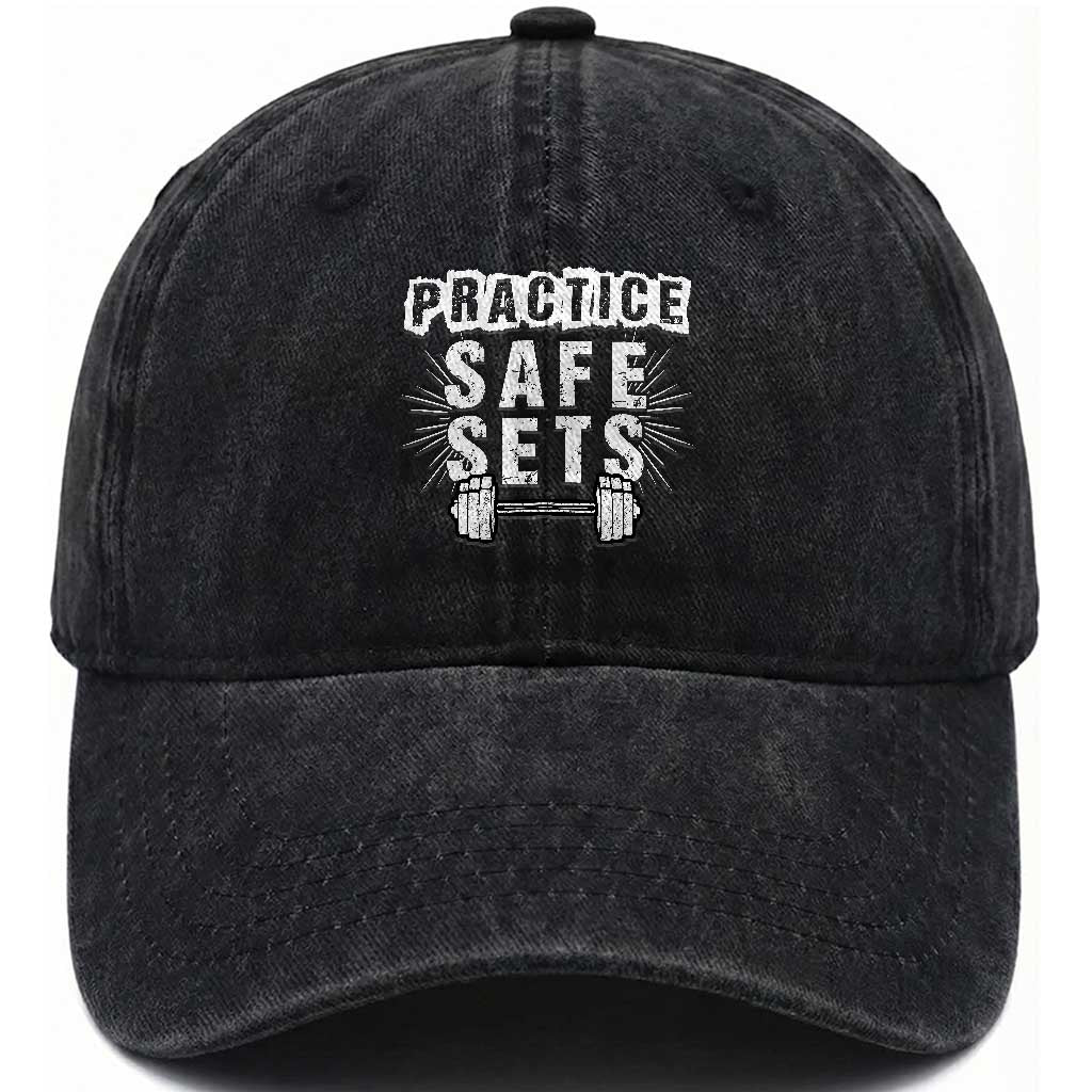 Practice Safe Sets Washed Cotton Baseball Cap Funny Gym Workout Gift TS12 Print Your Wear