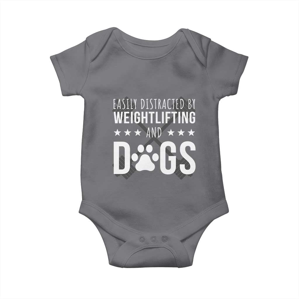 Easily Distracted By Weightlifting And Dogs Baby Onesie Funny Gym Gift TS12 Charcoal Print Your Wear