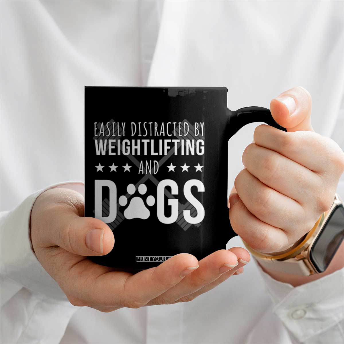 Easily Distracted By Weightlifting And Dogs Coffee Mug Funny Gym Gift TS12 Print Your Wear