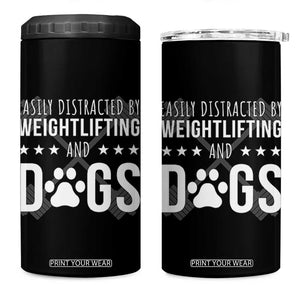 Easily Distracted By Weightlifting And Dogs 4 in 1 Can Cooler Tumbler Funny Gym Gift TS12 One Size: 16 oz Black Print Your Wear