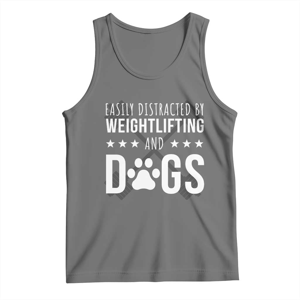 Easily Distracted By Weightlifting And Dogs Tank Top Funny Gym Gift TS12 Black Heather Print Your Wear
