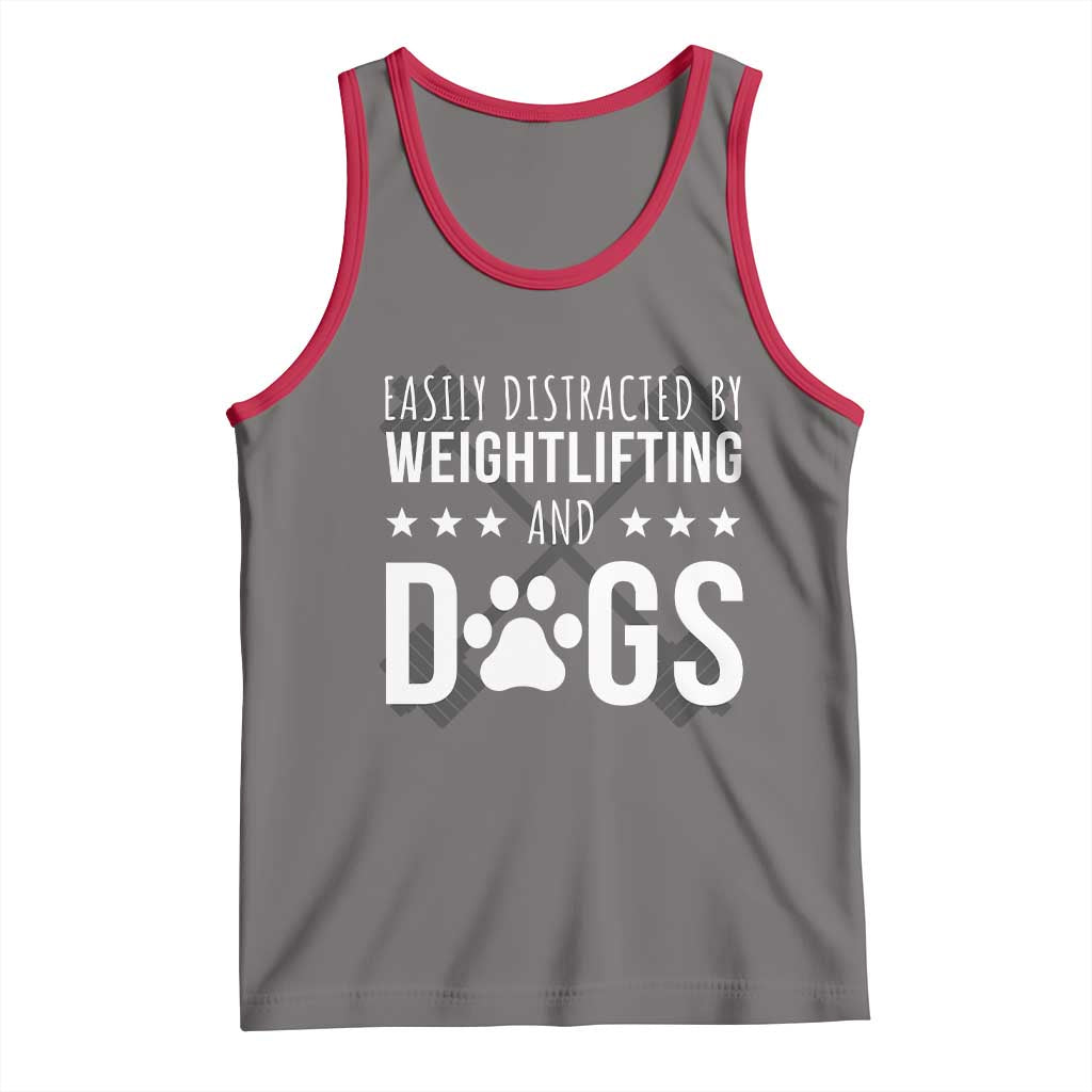 Easily Distracted By Weightlifting And Dogs Tank Top Funny Gym Gift TS12 Deep Heather Red Print Your Wear
