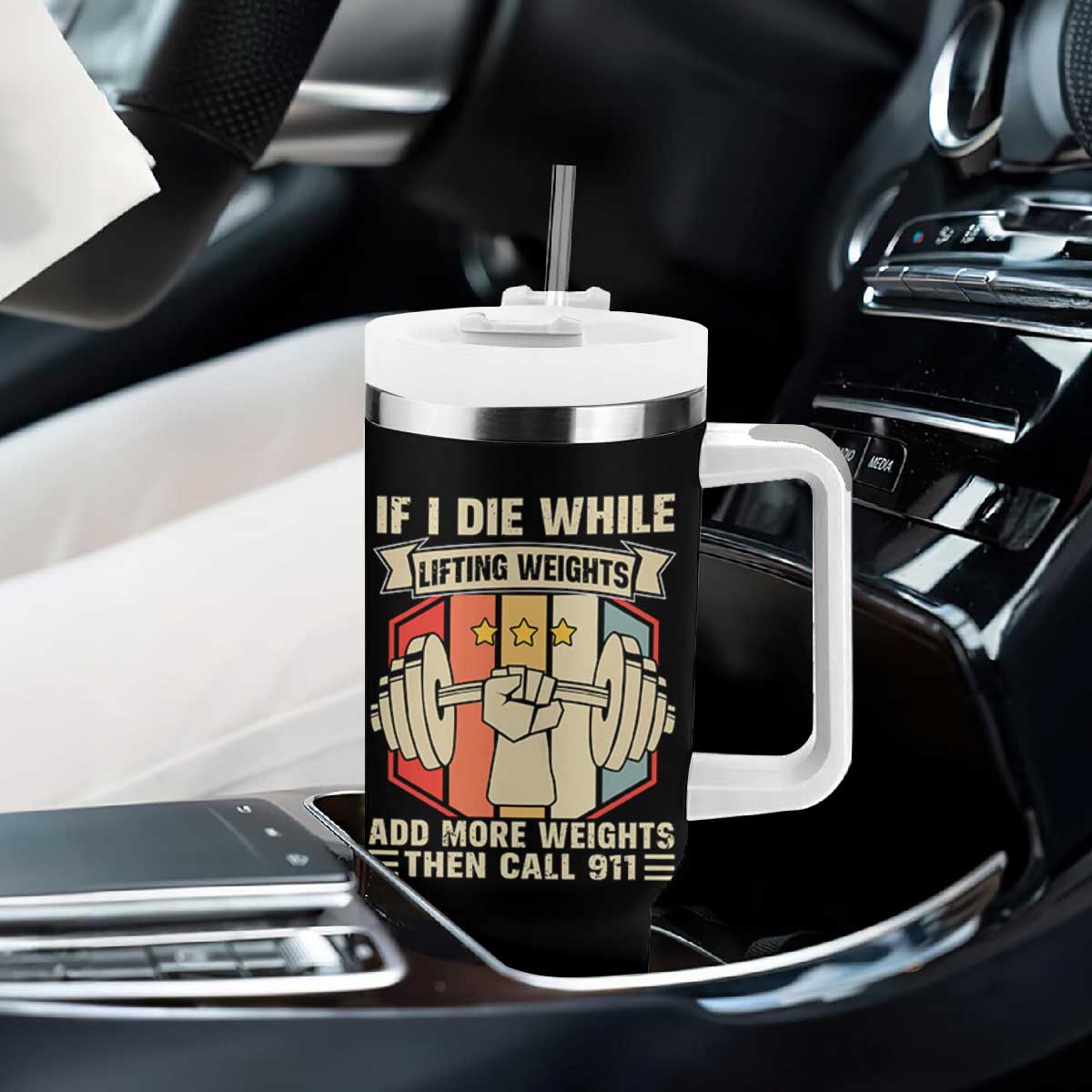 If I Die While Lifting Weights Tumbler With Handle Funny Weightlifting Fitness Gift TS12 Print Your Wear