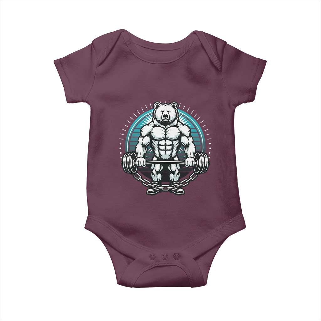 Funny Gym Workout Humor Baby Onesie Cute Weightlifting Bear Gift TS12 Maroon Print Your Wear