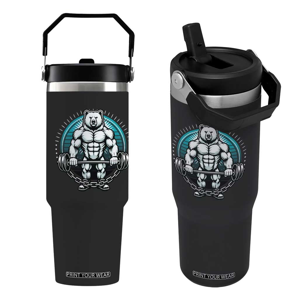 Funny Gym Workout Humor Flip Straw Tumbler Cute Weightlifting Bear Gift TS12 One Size: 30 oz Black Print Your Wear