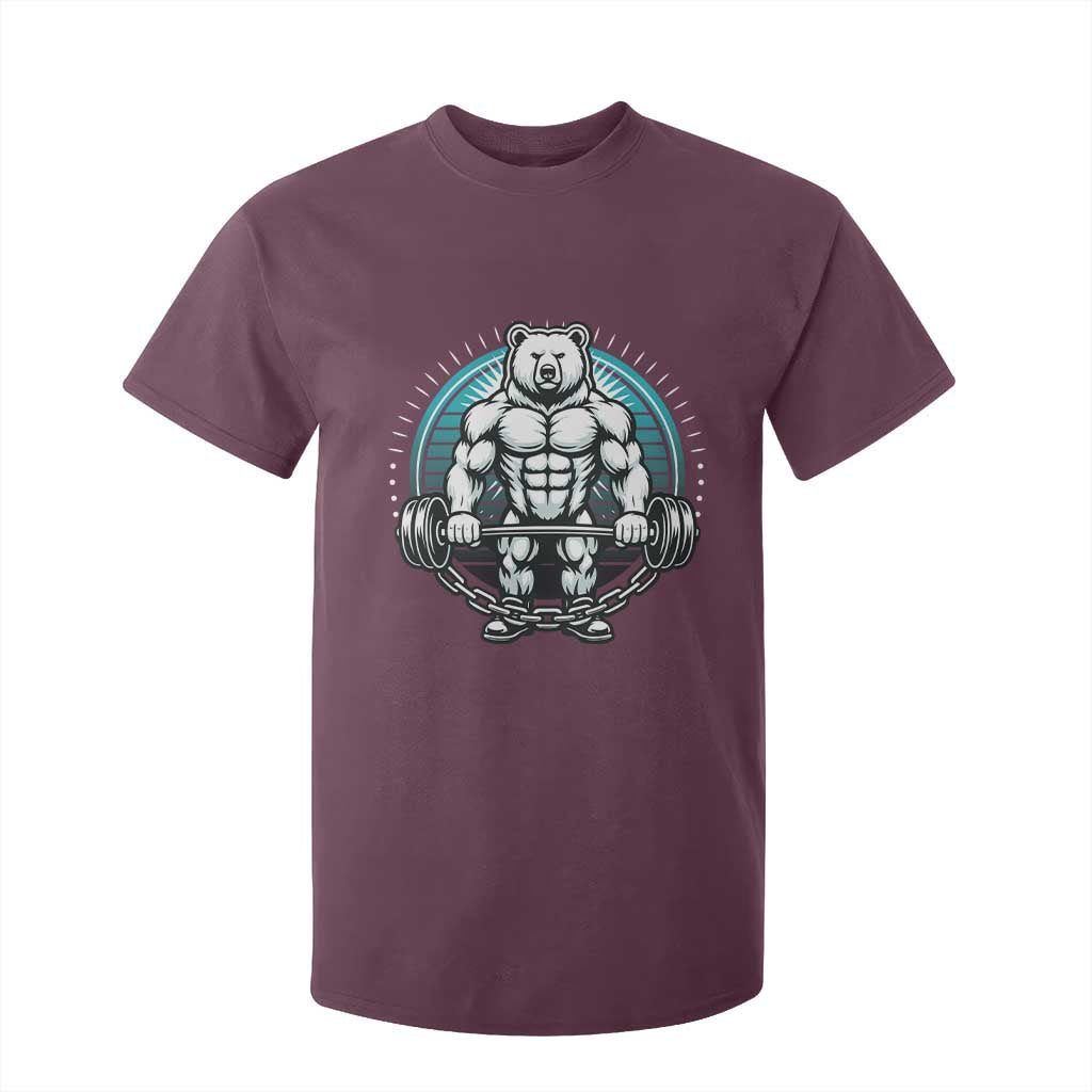 Funny Gym Workout Humor T Shirt For Kid Cute Weightlifting Bear Gift TS12 Maroon Print Your Wear