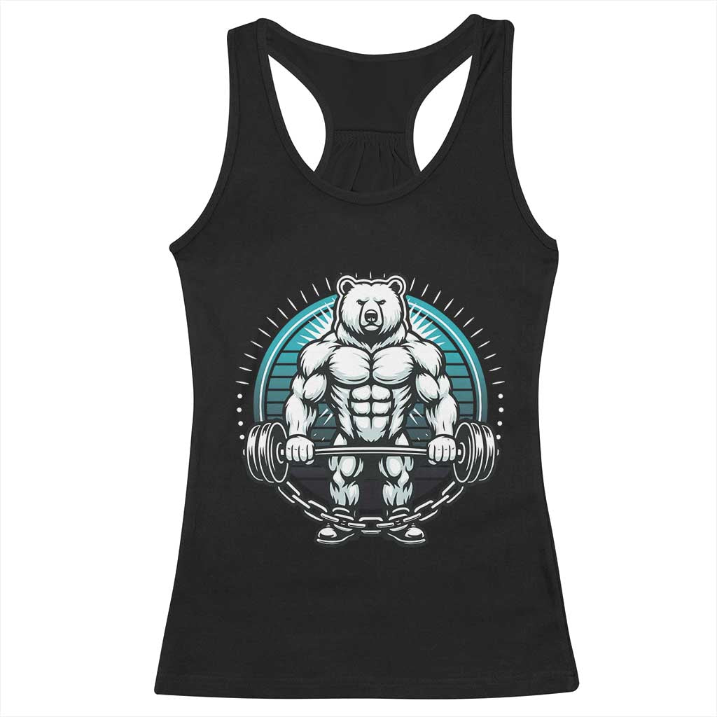 Funny Gym Workout Humor Racerback Tank Top Cute Weightlifting Bear Gift TS12 Black Print Your Wear