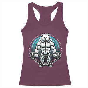 Funny Gym Workout Humor Racerback Tank Top Cute Weightlifting Bear Gift TS12 Maroon Print Your Wear