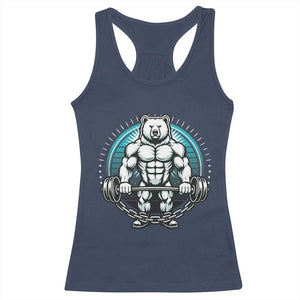 Funny Gym Workout Humor Racerback Tank Top Cute Weightlifting Bear Gift TS12 Navy Print Your Wear