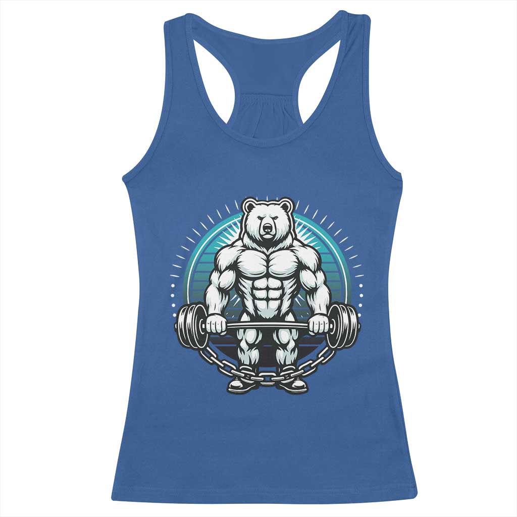 Funny Gym Workout Humor Racerback Tank Top Cute Weightlifting Bear Gift TS12 Royal Blue Print Your Wear
