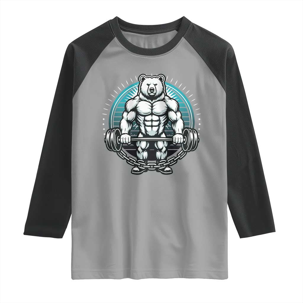 Funny Gym Workout Humor Raglan Shirt Cute Weightlifting Bear Gift TS12 Sport Gray Black Print Your Wear