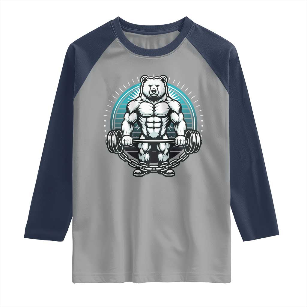 Funny Gym Workout Humor Raglan Shirt Cute Weightlifting Bear Gift TS12 Sport Gray Navy Print Your Wear