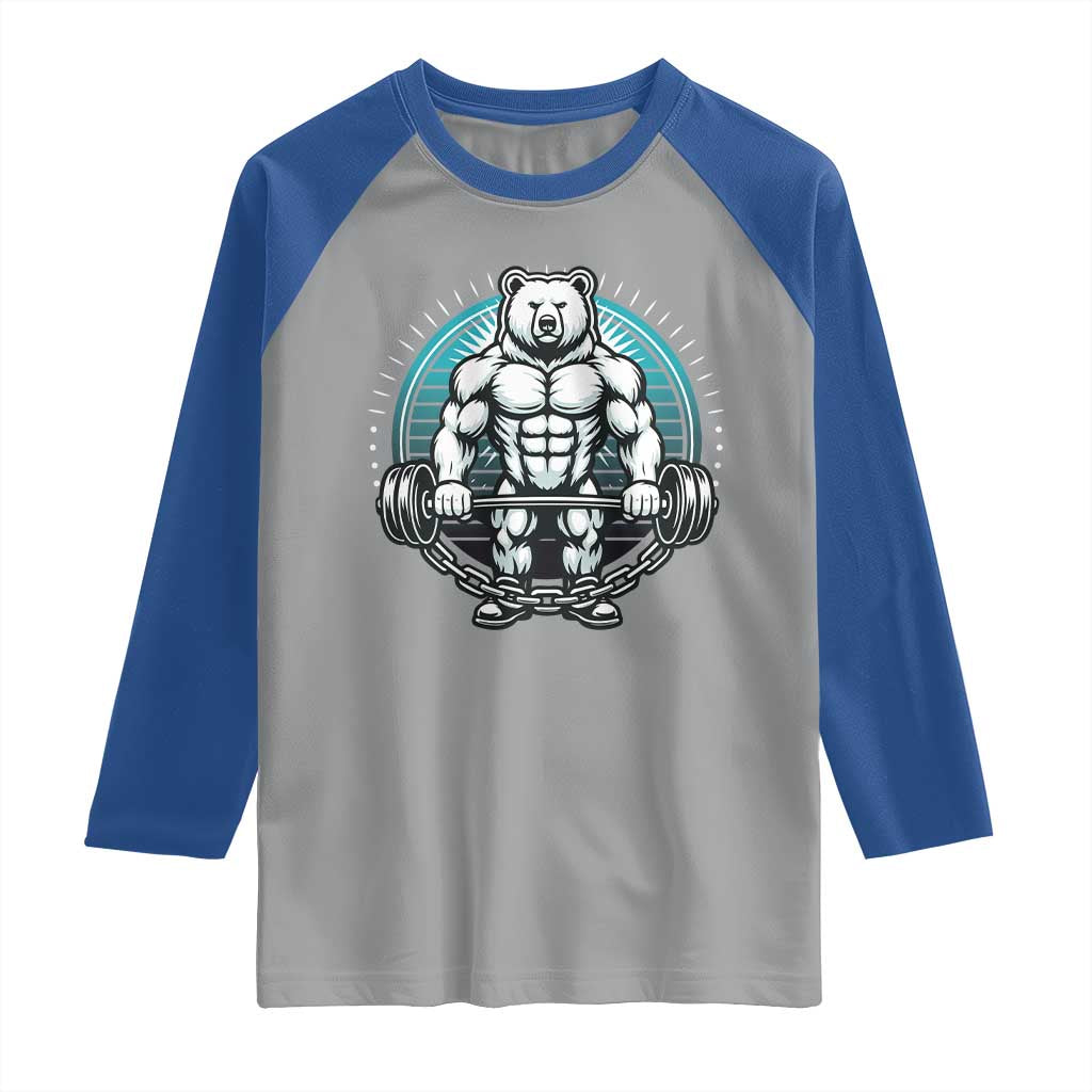 Funny Gym Workout Humor Raglan Shirt Cute Weightlifting Bear Gift TS12 Sport Gray Royal Print Your Wear