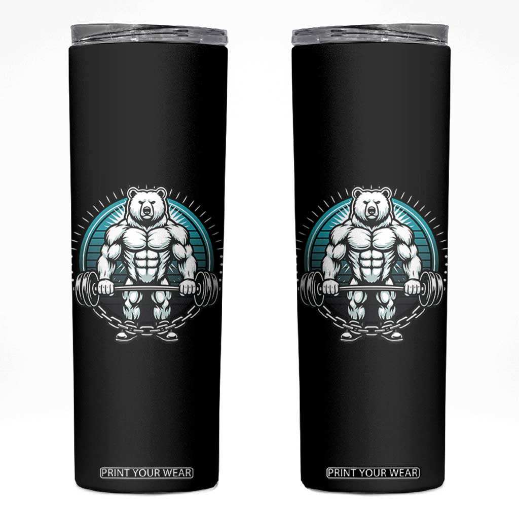 Funny Gym Workout Humor Skinny Tumbler Cute Weightlifting Bear Gift TS12 Black Print Your Wear