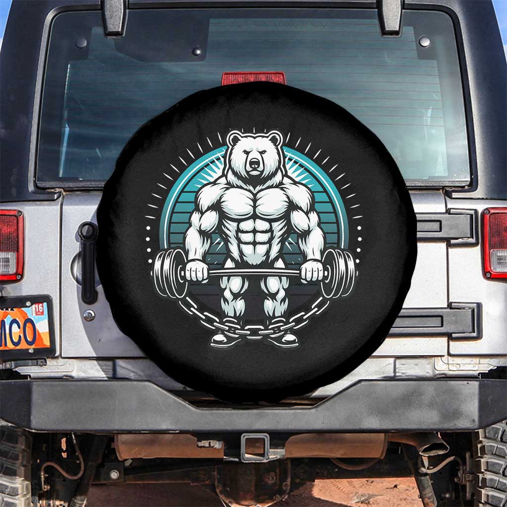 Funny Gym Workout Humor Spare Tire Cover Cute Weightlifting Bear Gift TS12 No hole Black Print Your Wear