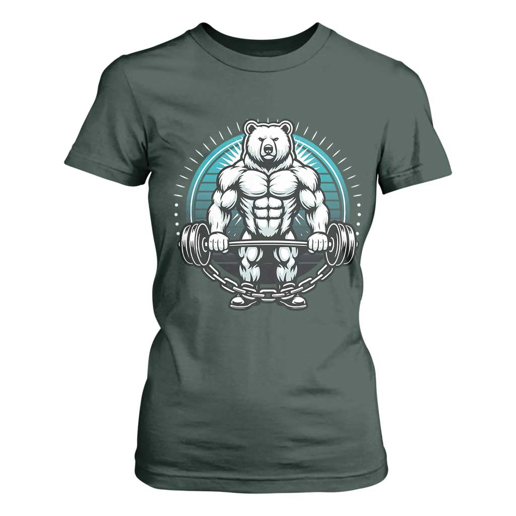 Funny Gym Workout Humor T Shirt For Women Cute Weightlifting Bear Gift TS12 Dark Forest Green Print Your Wear