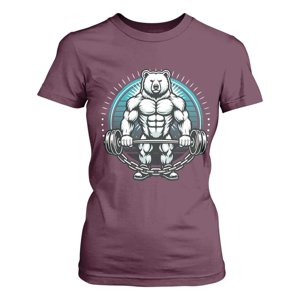 Funny Gym Workout Humor T Shirt For Women Cute Weightlifting Bear Gift TS12 Maroon Print Your Wear