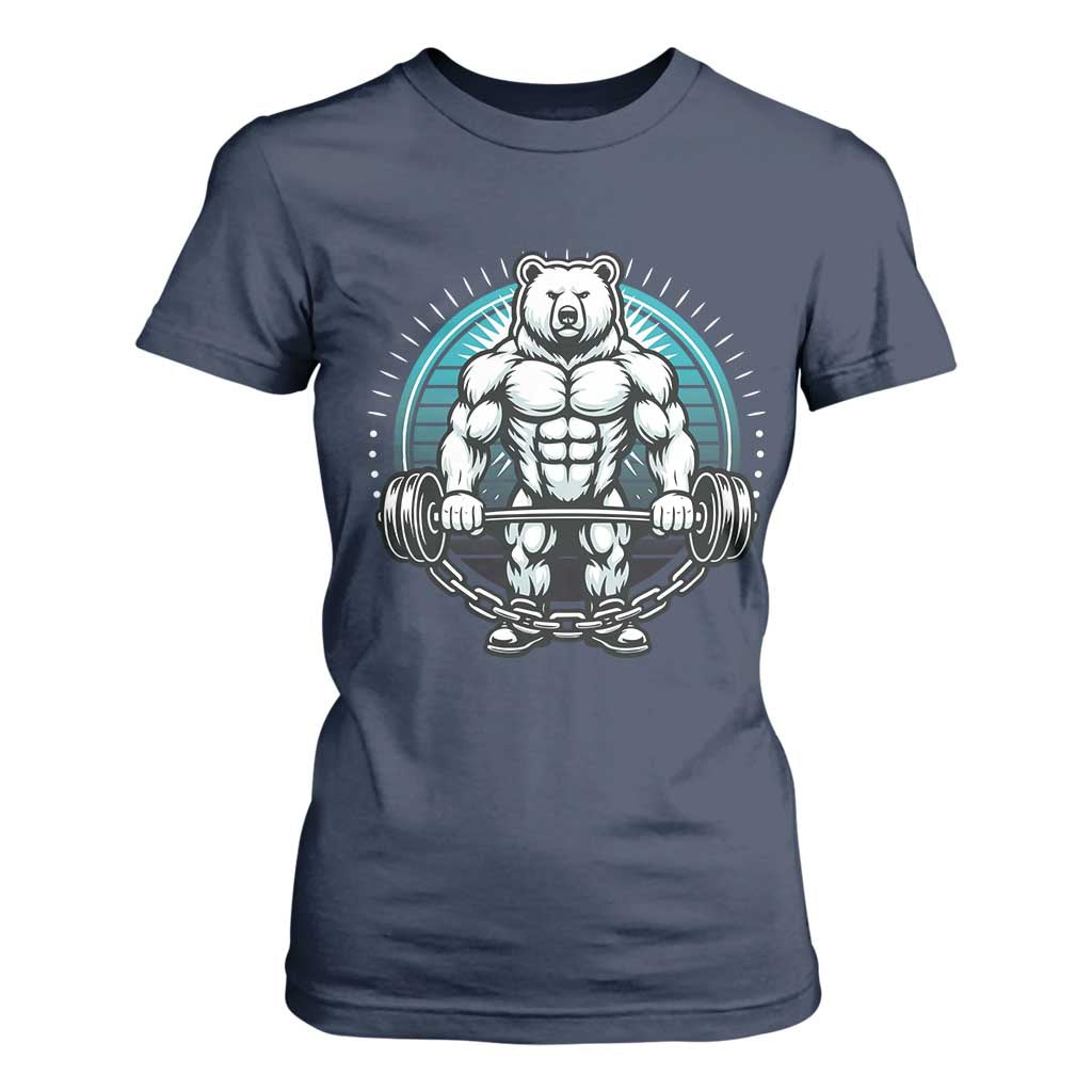 Funny Gym Workout Humor T Shirt For Women Cute Weightlifting Bear Gift TS12 Navy Print Your Wear