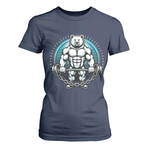 Funny Gym Workout Humor T Shirt For Women Cute Weightlifting Bear Gift TS12 Navy Print Your Wear