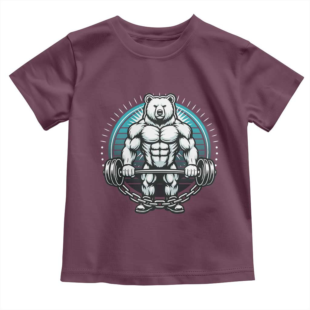 Funny Gym Workout Humor Toddler T Shirt Cute Weightlifting Bear Gift TS12 Maroon Print Your Wear