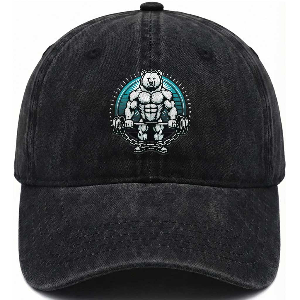Funny Gym Workout Humor Washed Cotton Baseball Cap Cute Weightlifting Bear Gift TS12 Print Your Wear