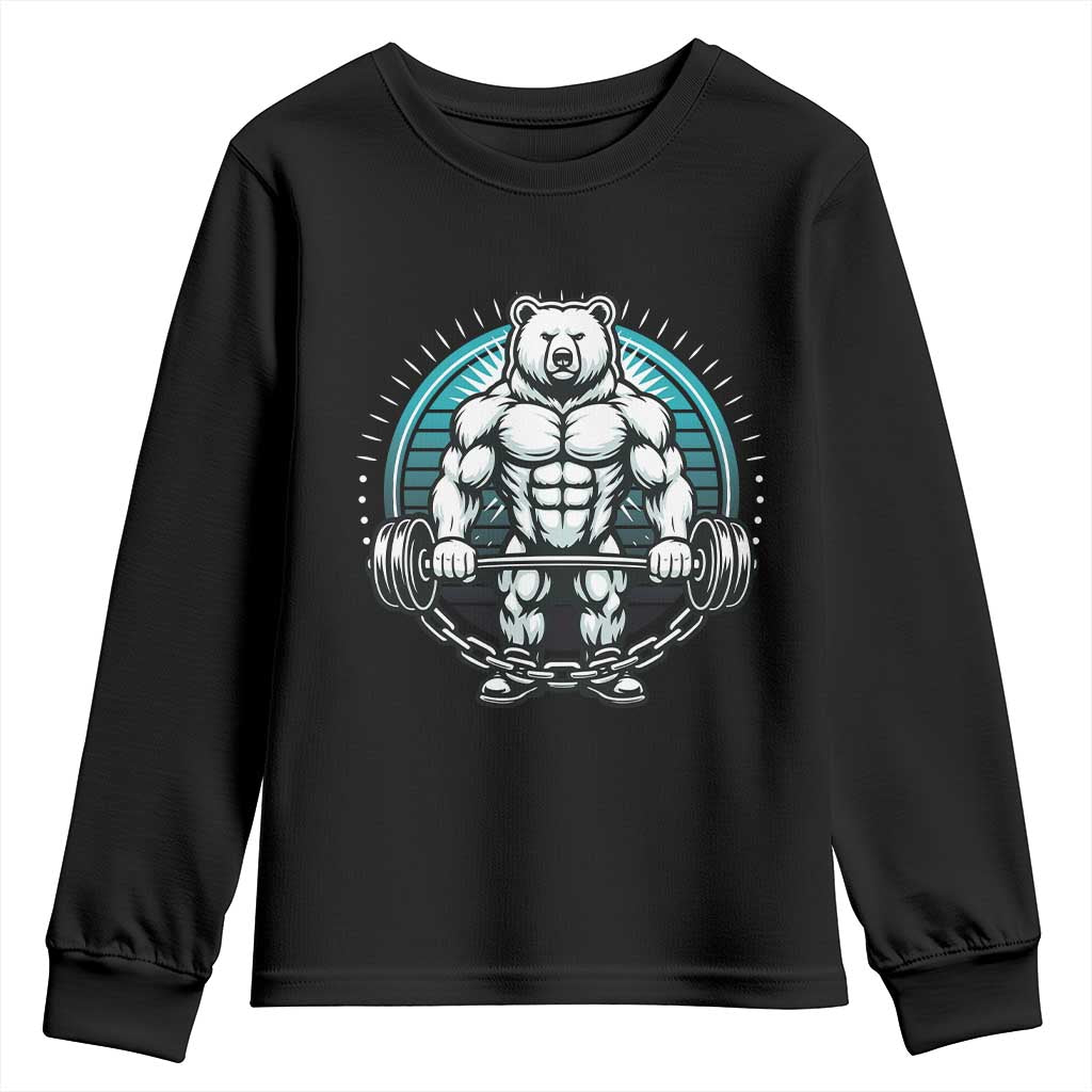 Funny Gym Workout Humor Youth Sweatshirt Cute Weightlifting Bear Gift TS12 Black Print Your Wear