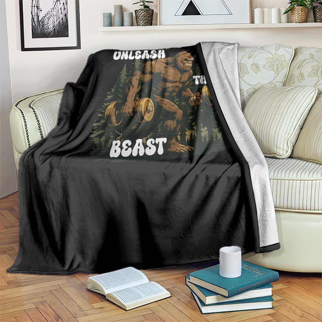 Unleash The Beast Throw Blanket Funny Bigfoot Fitness Workout Gift TS12 Print Your Wear