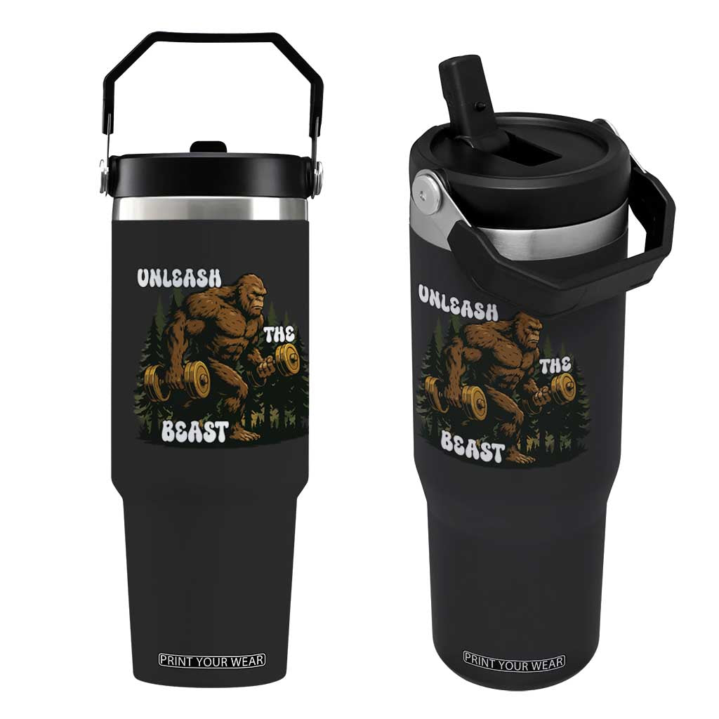 Unleash The Beast Flip Straw Tumbler Funny Bigfoot Fitness Workout Gift TS12 One Size: 30 oz Black Print Your Wear