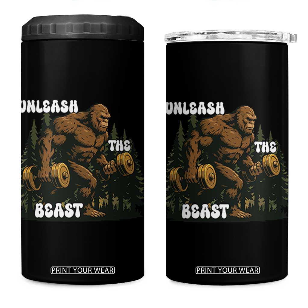 Unleash The Beast 4 in 1 Can Cooler Tumbler Funny Bigfoot Fitness Workout Gift TS12 One Size: 16 oz Black Print Your Wear