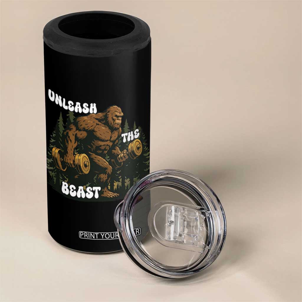Unleash The Beast 4 in 1 Can Cooler Tumbler Funny Bigfoot Fitness Workout Gift TS12 Print Your Wear