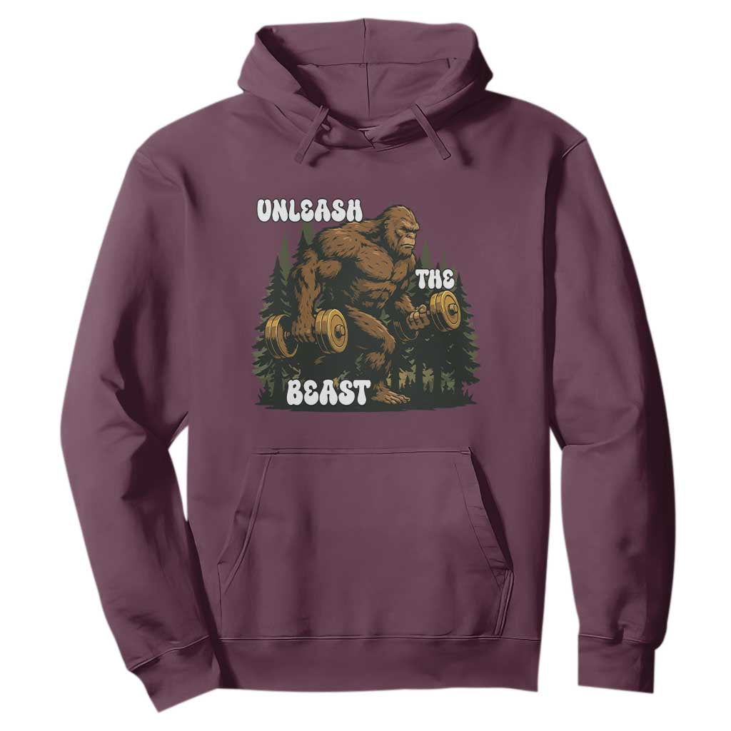 Unleash The Beast Hoodie Funny Bigfoot Fitness Workout Gift TS12 Maroon Print Your Wear