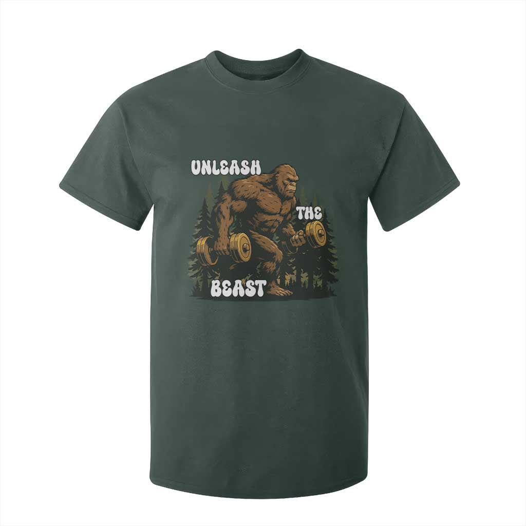 Unleash The Beast T Shirt For Kid Funny Bigfoot Fitness Workout Gift TS12 Dark Forest Green Print Your Wear