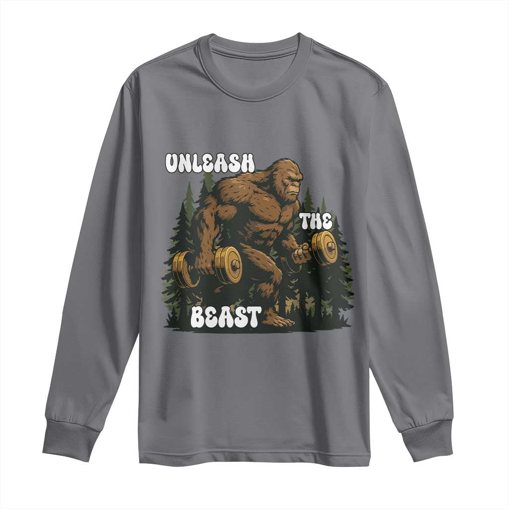 Unleash The Beast Long Sleeve Shirt Funny Bigfoot Fitness Workout Gift TS12 Charcoal Print Your Wear