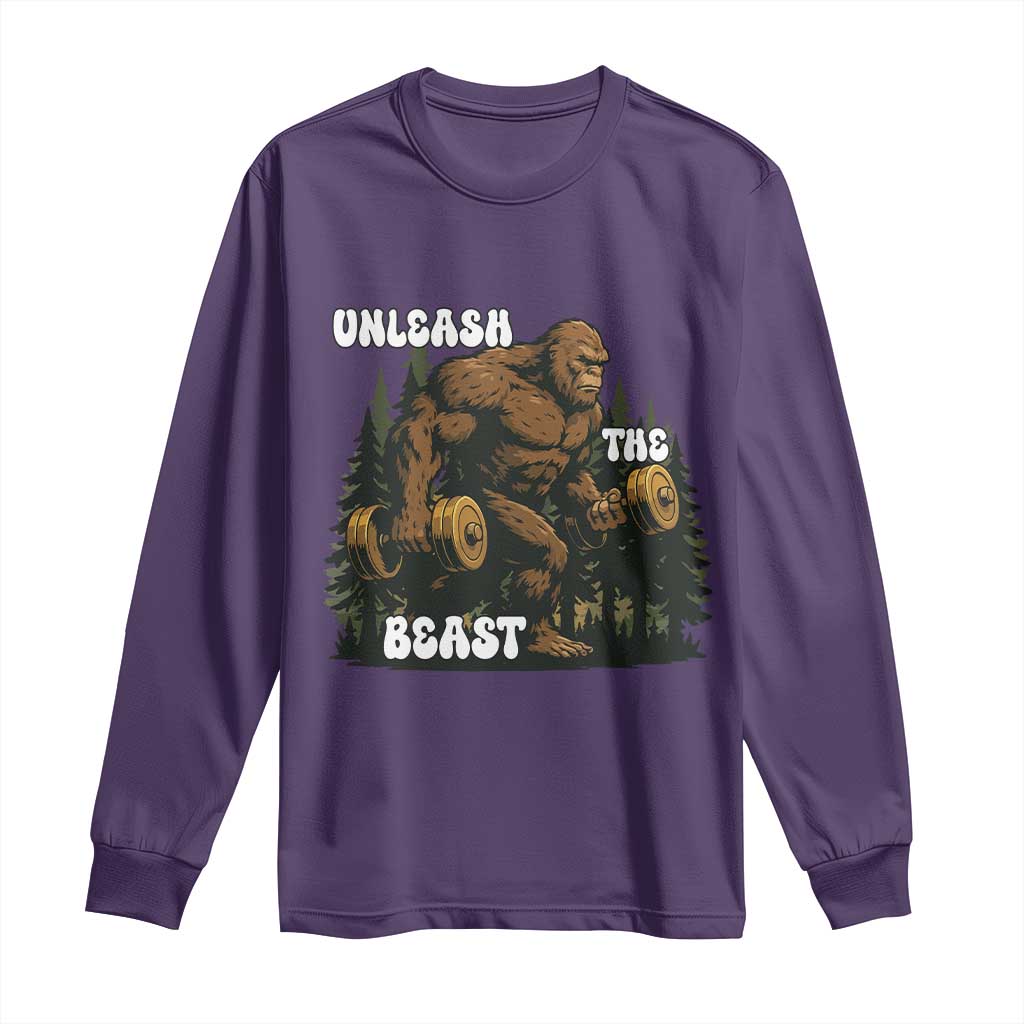Unleash The Beast Long Sleeve Shirt Funny Bigfoot Fitness Workout Gift TS12 Purple Print Your Wear