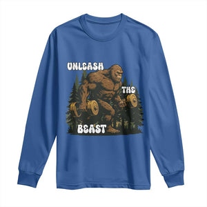 Unleash The Beast Long Sleeve Shirt Funny Bigfoot Fitness Workout Gift TS12 Royal Blue Print Your Wear