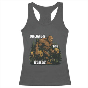 Unleash The Beast Racerback Tank Top Funny Bigfoot Fitness Workout Gift TS12 Dark Heather Print Your Wear
