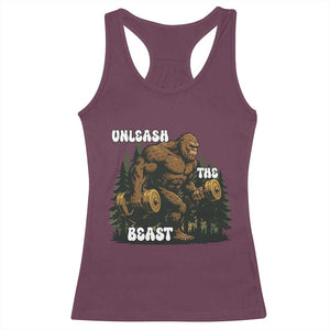 Unleash The Beast Racerback Tank Top Funny Bigfoot Fitness Workout Gift TS12 Maroon Print Your Wear