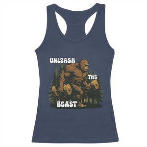 Unleash The Beast Racerback Tank Top Funny Bigfoot Fitness Workout Gift TS12 Navy Print Your Wear