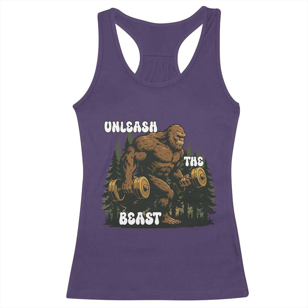 Unleash The Beast Racerback Tank Top Funny Bigfoot Fitness Workout Gift TS12 Purple Print Your Wear
