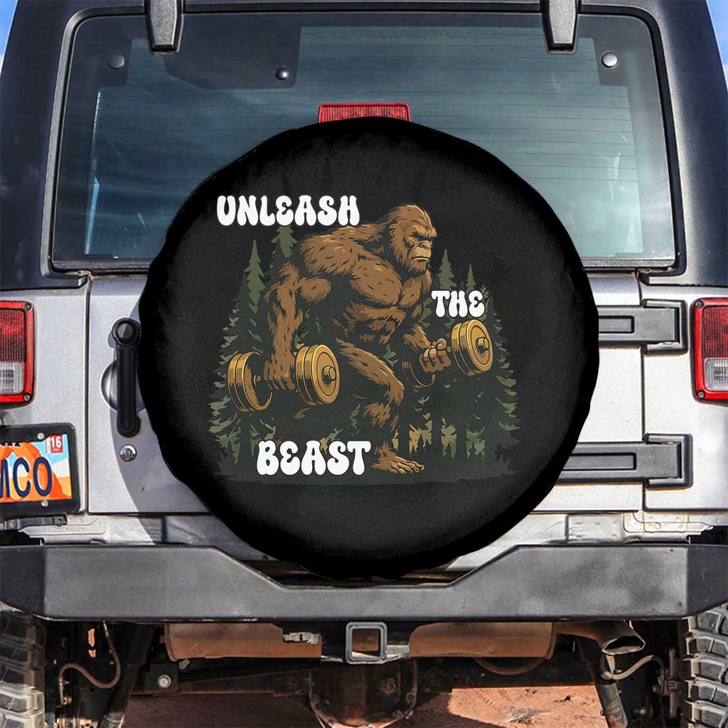 Unleash The Beast Spare Tire Cover Funny Bigfoot Fitness Workout Gift TS12 No hole Black Print Your Wear