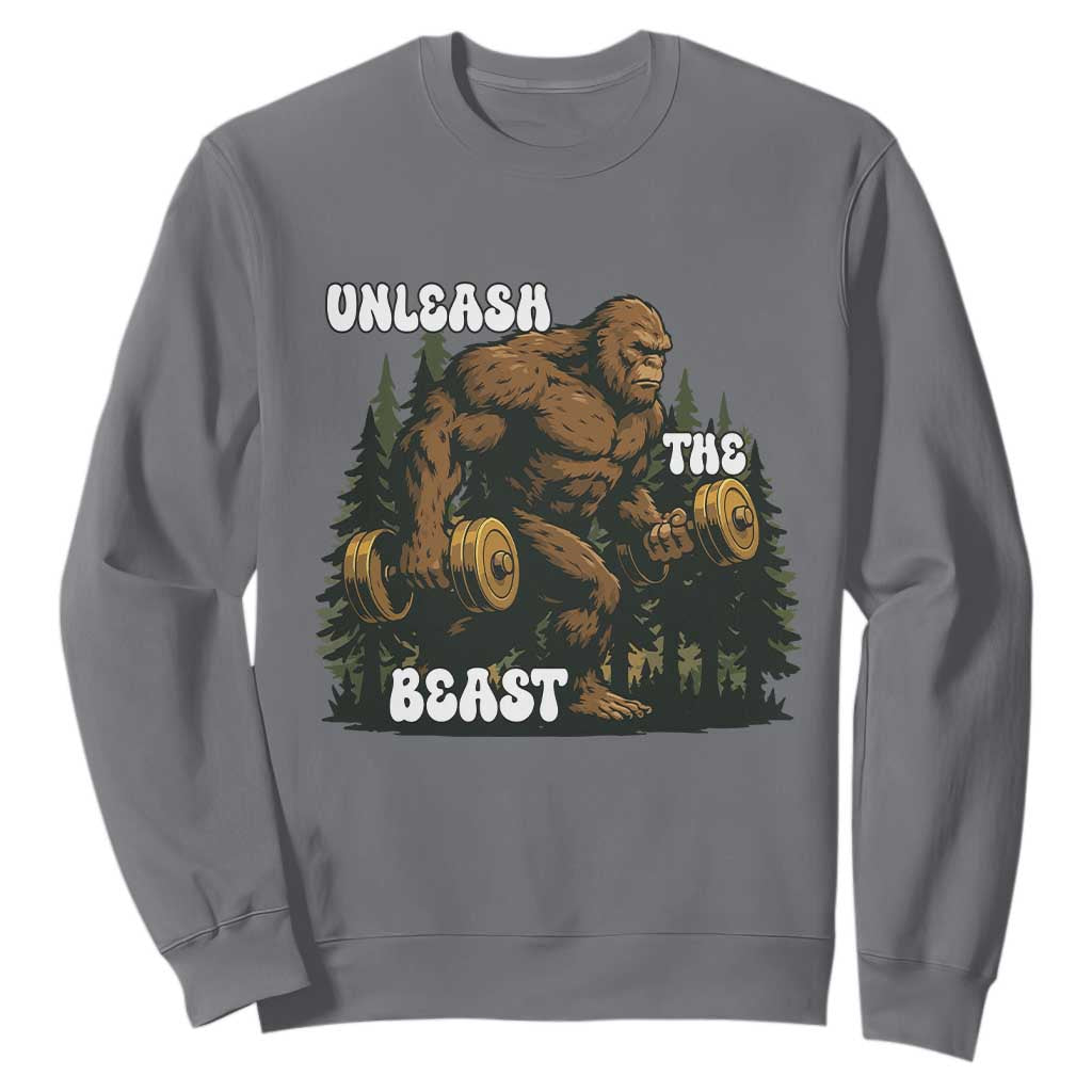 Unleash The Beast Sweatshirt Funny Bigfoot Fitness Workout Gift TS12 Charcoal Print Your Wear