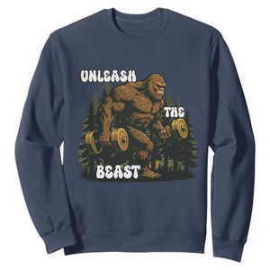 Unleash The Beast Sweatshirt Funny Bigfoot Fitness Workout Gift TS12 Navy Print Your Wear