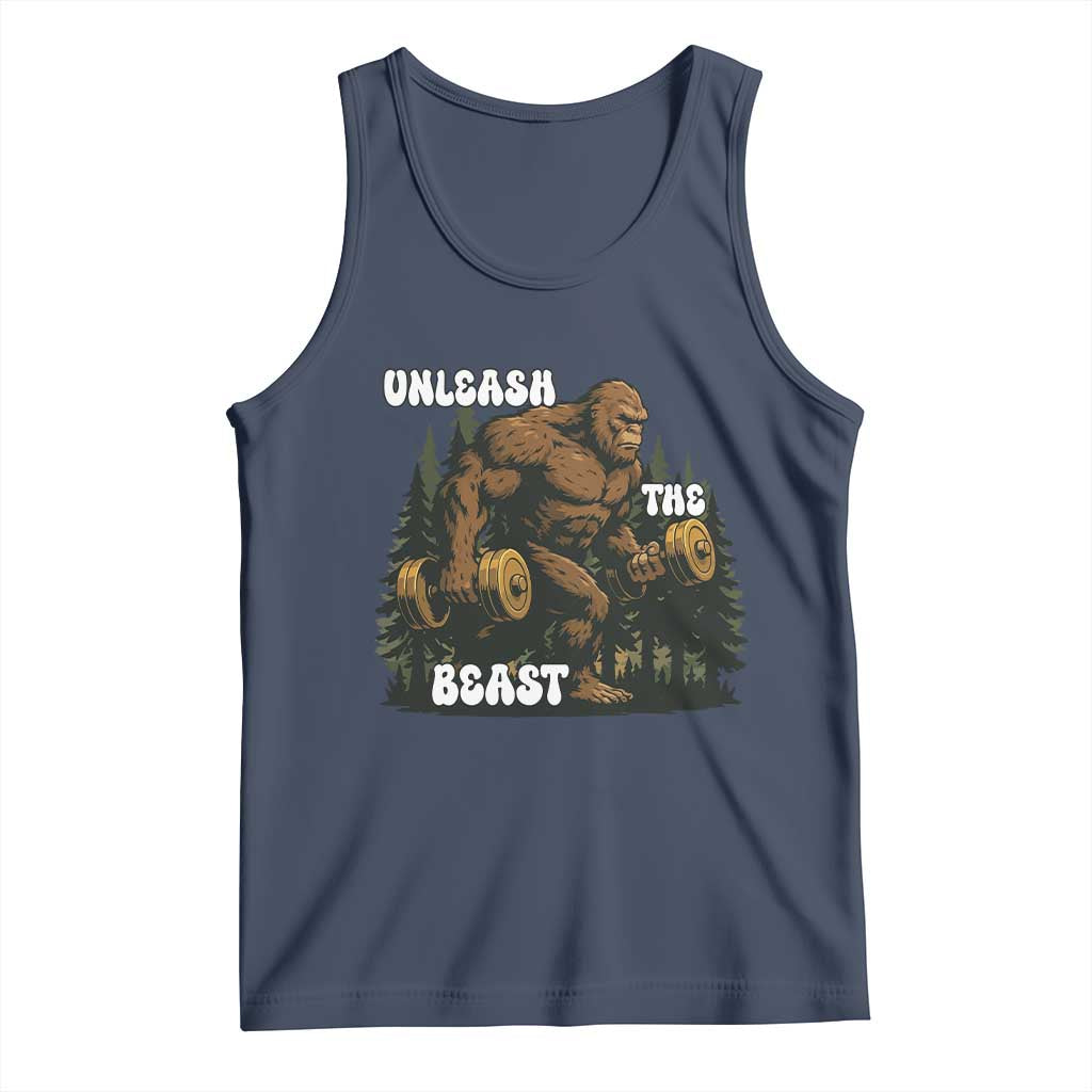 Unleash The Beast Tank Top Funny Bigfoot Fitness Workout Gift TS12 Navy Print Your Wear