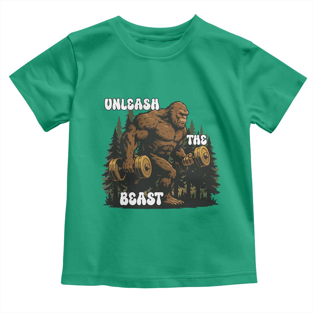 Unleash The Beast Toddler T Shirt Funny Bigfoot Fitness Workout Gift TS12 Irish Green Print Your Wear